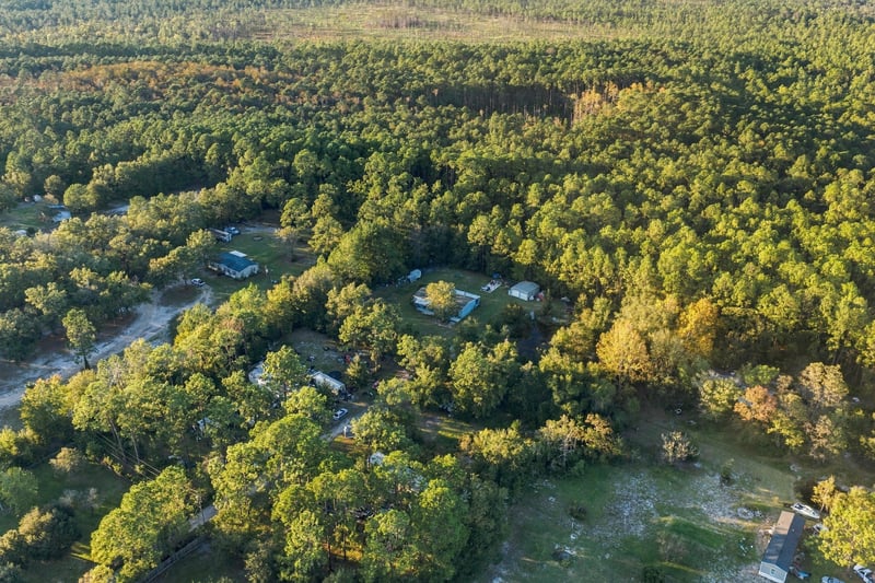 Aerial view of wooded acreage, photographed by Megapixeler on Secret Cove Rd, Middleburg, FL