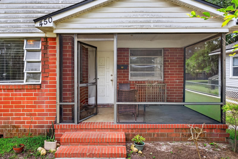 Front screened entry porch at 450 E 46th St, Jacksonville, FL 32208