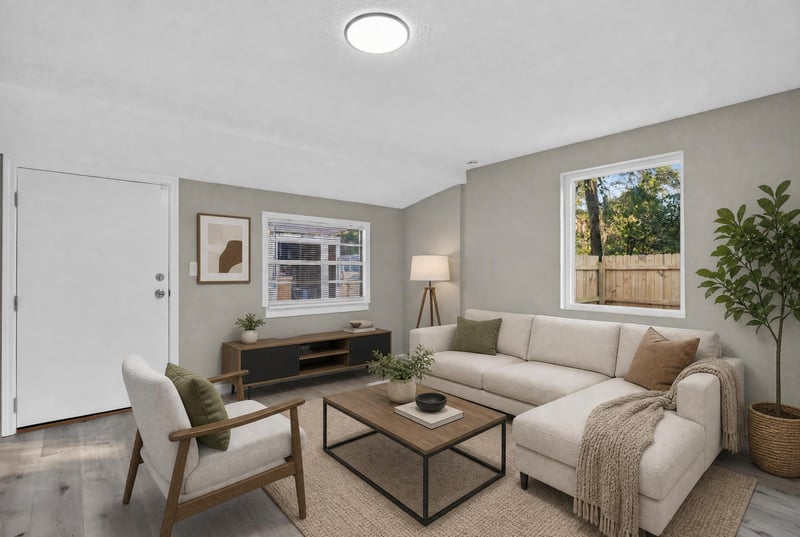 Living room with staged seating, photographed by Megapixeler on Susie St, Jacksonville