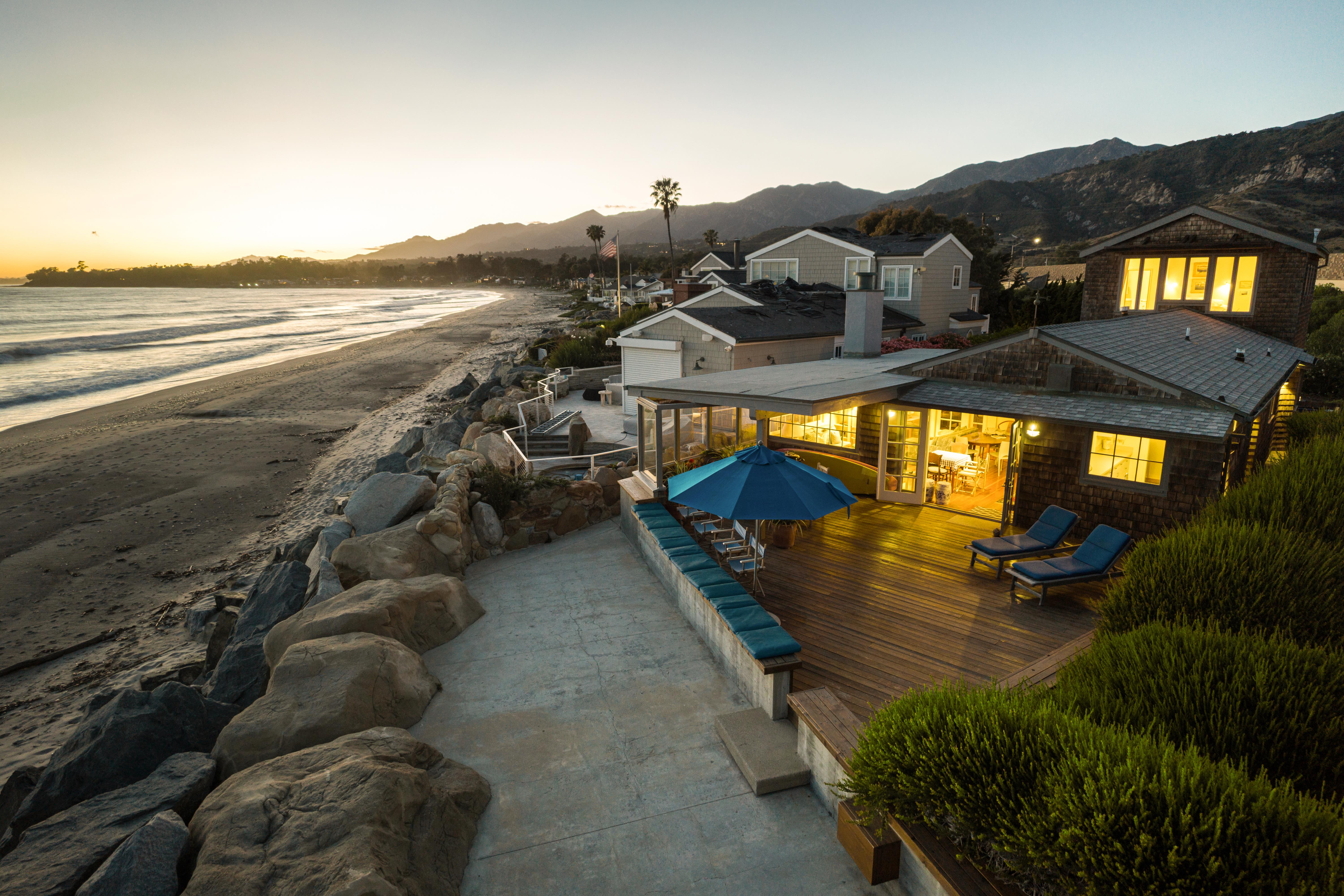 Real estate drone photography of 3581 Padaro Ln, Carpinteria CA — aerial view of Carpinteria bluffs and Channel Islands coastline by VirTour Media