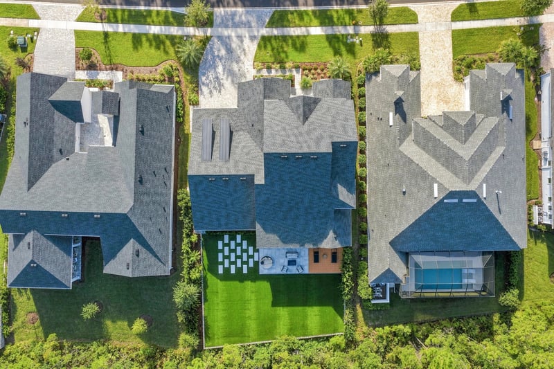 Aerial view of neighborhood rooftops in Ponte Vedra Beach