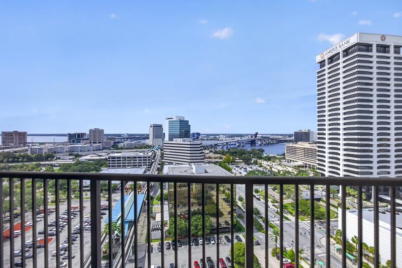 Balcony view of river and downtown towers at 1478 Riverplace Blvd 1904, Jacksonville, FL 32207
