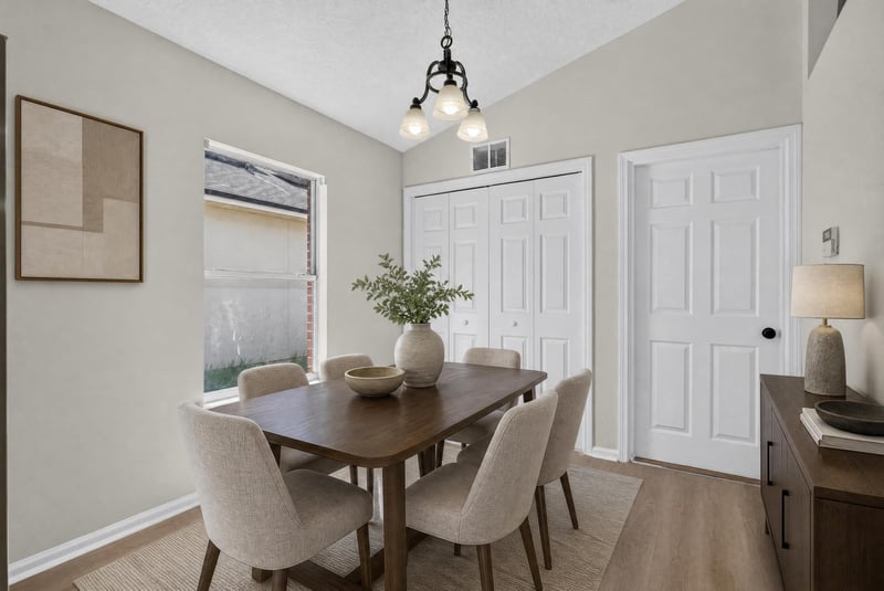 Dining area, virtually staged, near closets at 224 Pine Arbor Cir, St. Augustine, FL 32084