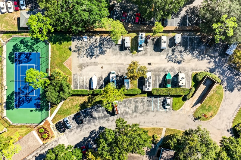 Aerial view of tennis courts and condo buildings in Jacksonville, FL