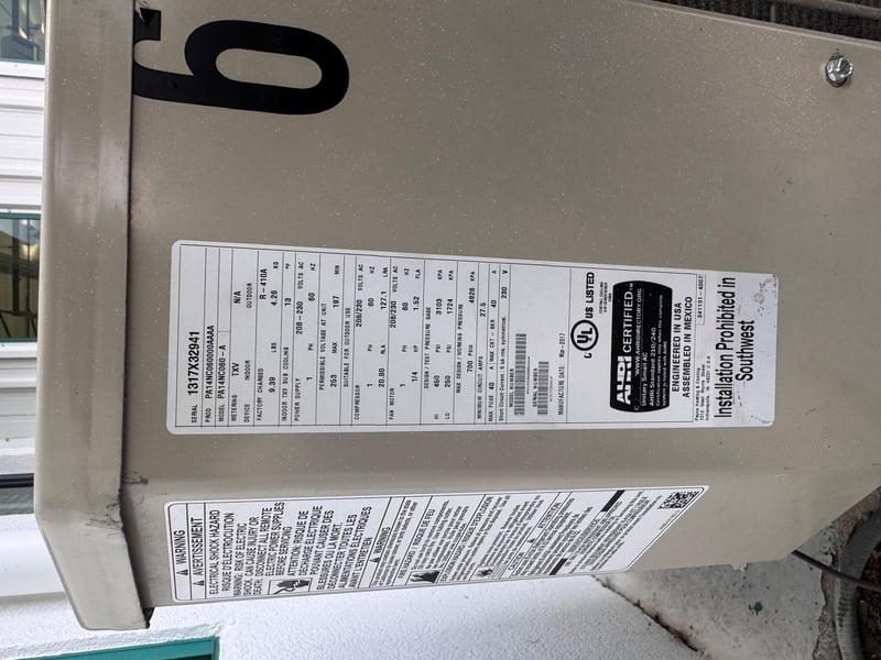 Condenser nameplate numbered 6 at 11700 New Kings Rd, Jacksonville, FL 32219