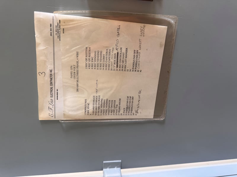 Panel cover with folded circuit directory at 11700 New Kings Rd, Jacksonville, FL 32219