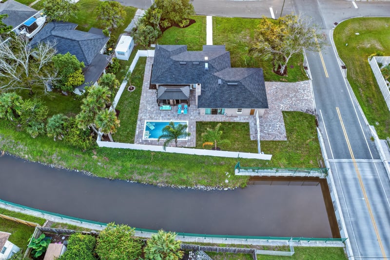 Aerial view of the home and street at 1525 8th St N, Jacksonville Beach, FL