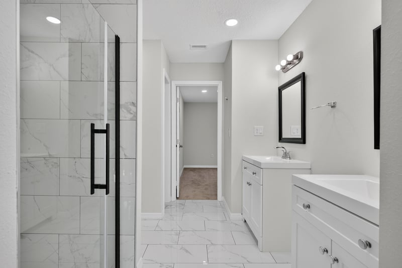 Bathroom vanity and shower, photographed by Megapixeler on Lem Turner Rd, Jacksonville