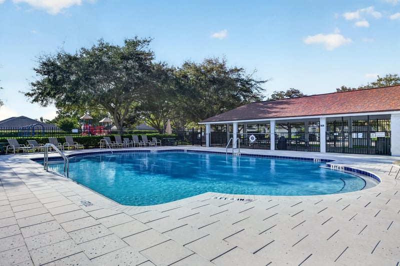 Community pool with covered pavilion in Johns Creek