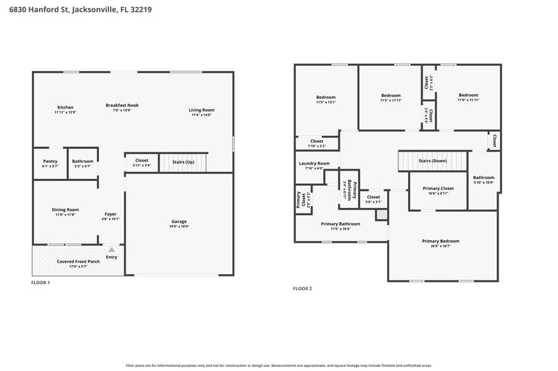Two-story floor plan at 6830 Hanford St, Jacksonville, FL 32219