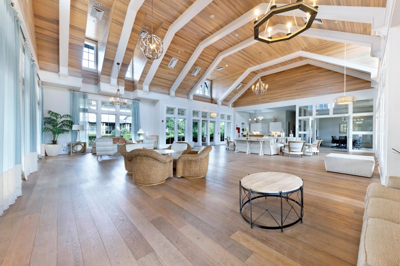 Clubhouse interior lounge with wood ceiling in St. Johns, FL