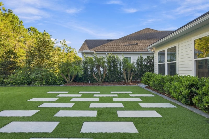 Aerial view of the patterned backyard patio at 907 Seagrove Dr, Ponte Vedra Beach, FL 32081