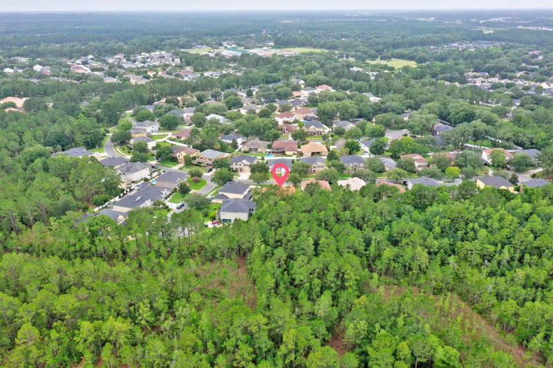 Aerial view of wooded neighborhood in Orange Park