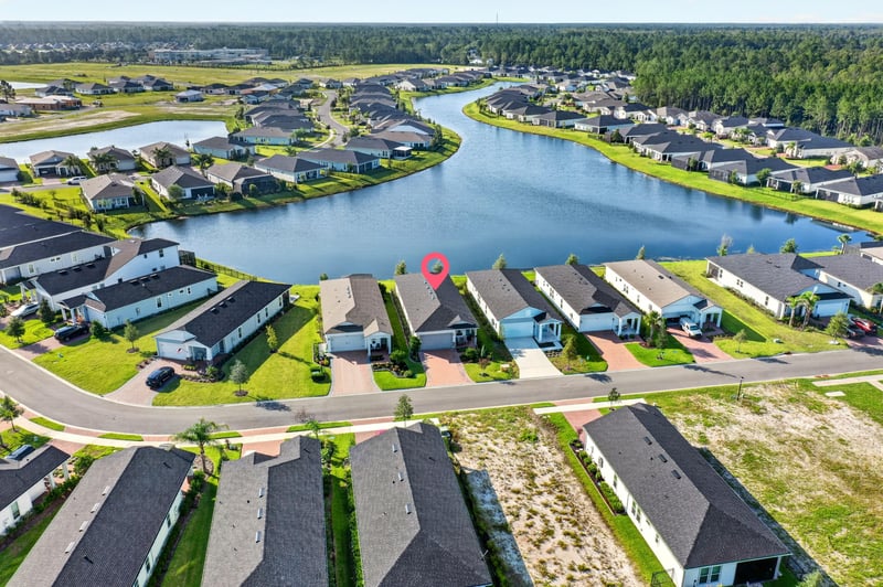 Aerial view of the pond-lined street in St. Augustine, FL