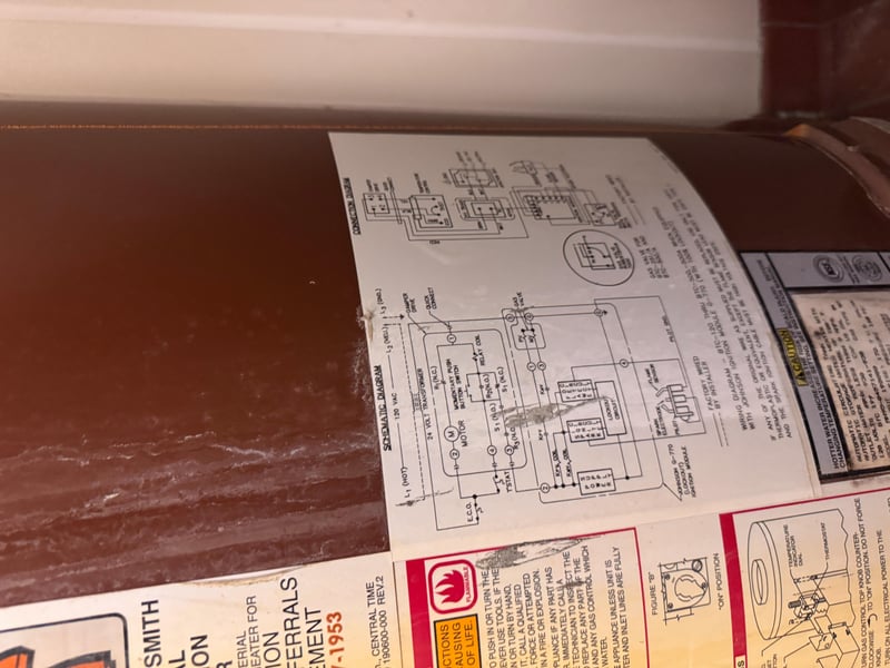 Water heater specification label at 11700 New Kings Rd, Jacksonville, FL 32219