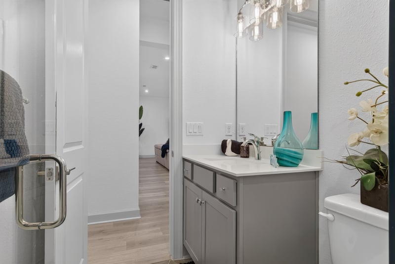 Bathroom vanity with tub and shower combo at 785 Back Creek Dr, St. Augustine, FL 32092