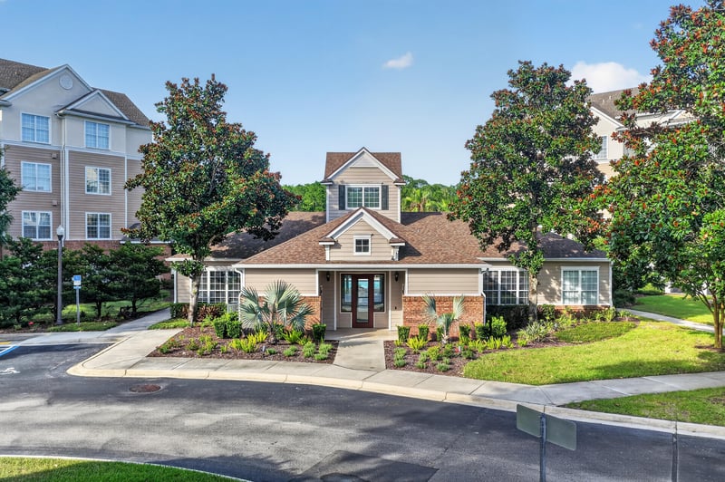 Community clubhouse exterior in Campfield
