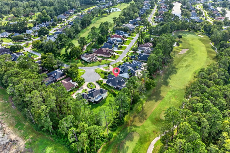 Aerial view of golf course and neighborhood in Orange Park, FL