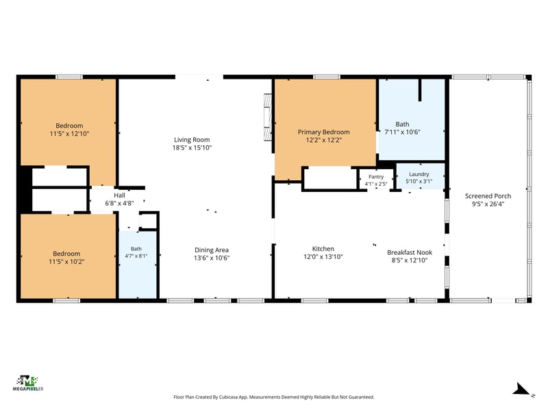 Floor plan showing three bedrooms, two baths, and the screened porch at 4890 McAllister Rd, Middleburg, FL 32068