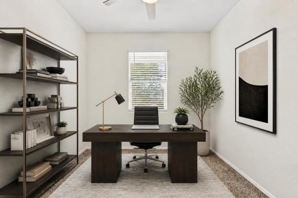 Bedroom set up as an office, virtually staged