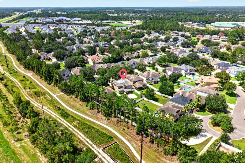 Aerial view of the neighborhood and surrounding streets in Orange Park, FL