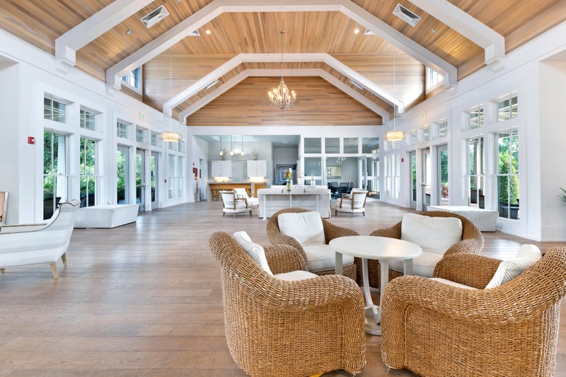 Clubhouse interior lounge with wicker chairs in St. Johns, FL