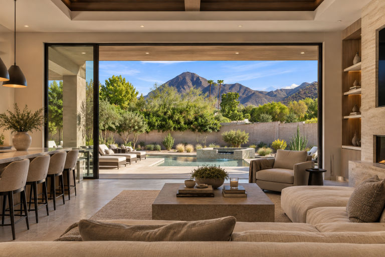 Mountain view from an empty lot, AI rendering of the finished home