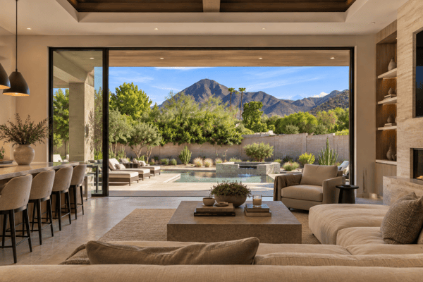Mountain view from an empty lot, AI rendering of the finished home
