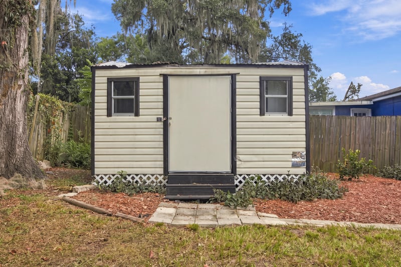 Storage shed in backyard at 417 Capricorn Ln, Orange Park, FL 32073