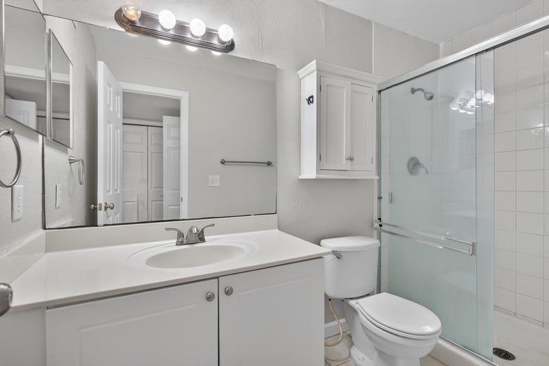 Bathroom with vanity mirror and glass shower at 3866 Campenero Ct unit 6, Jacksonville, FL 32217