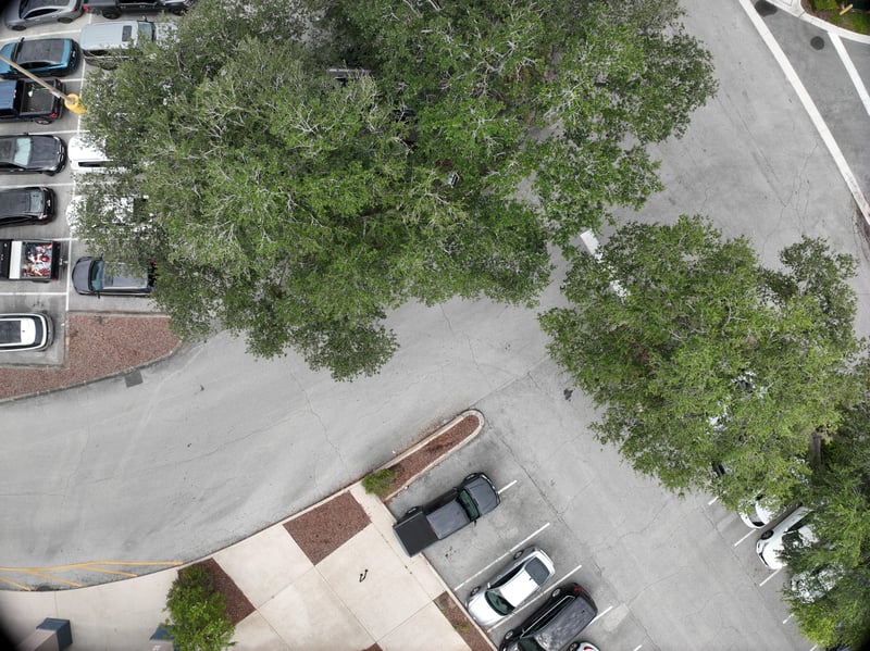 Aerial view of landscaped island and drive at 9406 Atlantic Blvd, Jacksonville, FL 32225