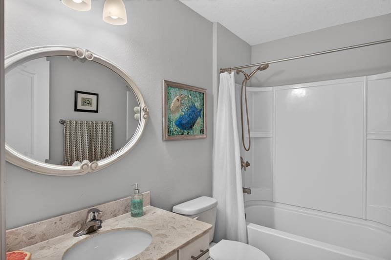 Second bathroom with tub-shower combo at 85 Amia Dr, St. Augustine, FL 32086