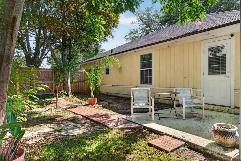 Backyard with shed and patio at 8680 Bandera Cir S, Jacksonville, FL 32244