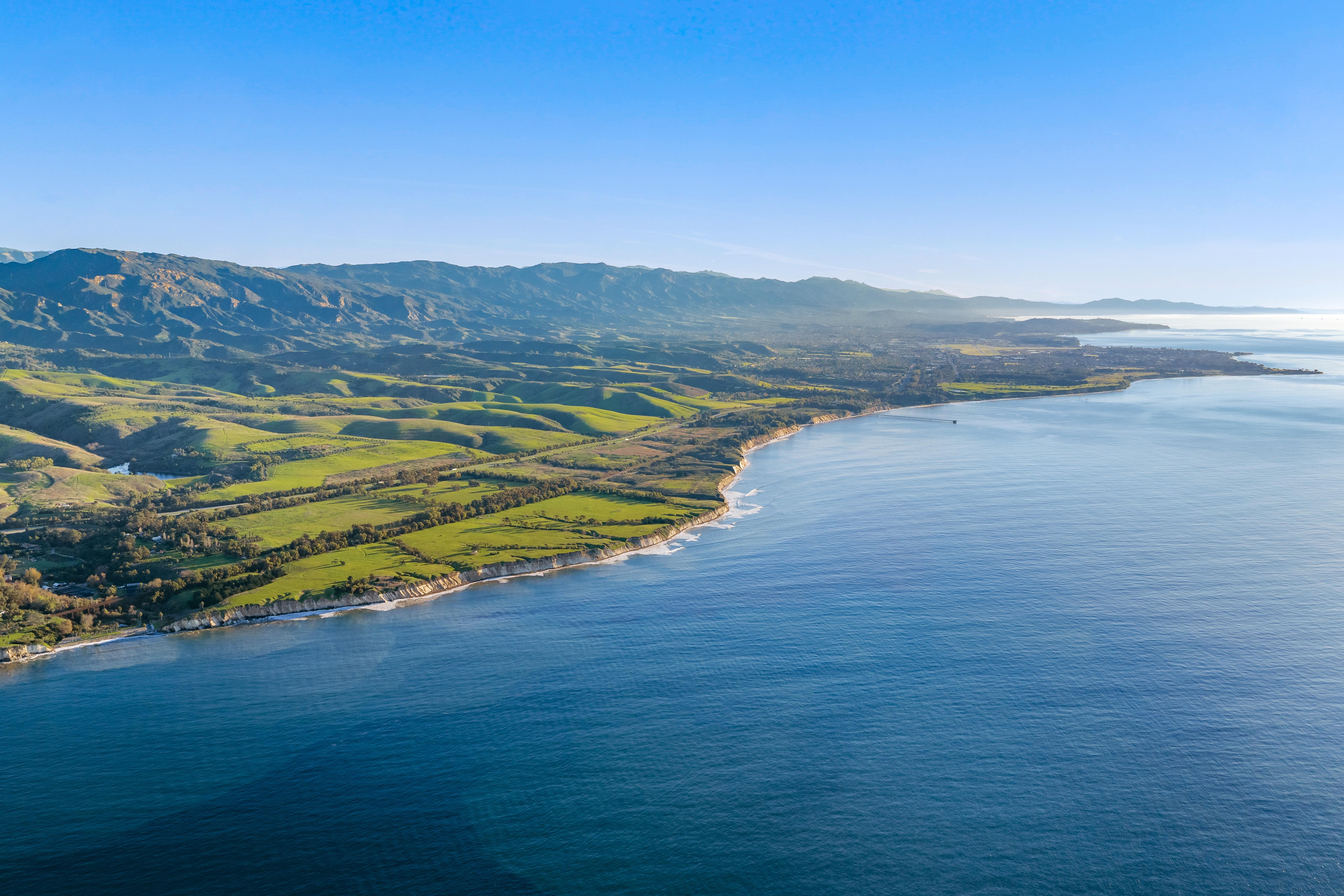 Aerial drone photography of Naples Access Rd, Goleta with Pacific Ocean and Channel Islands backdrop — VirTour Media Southern California