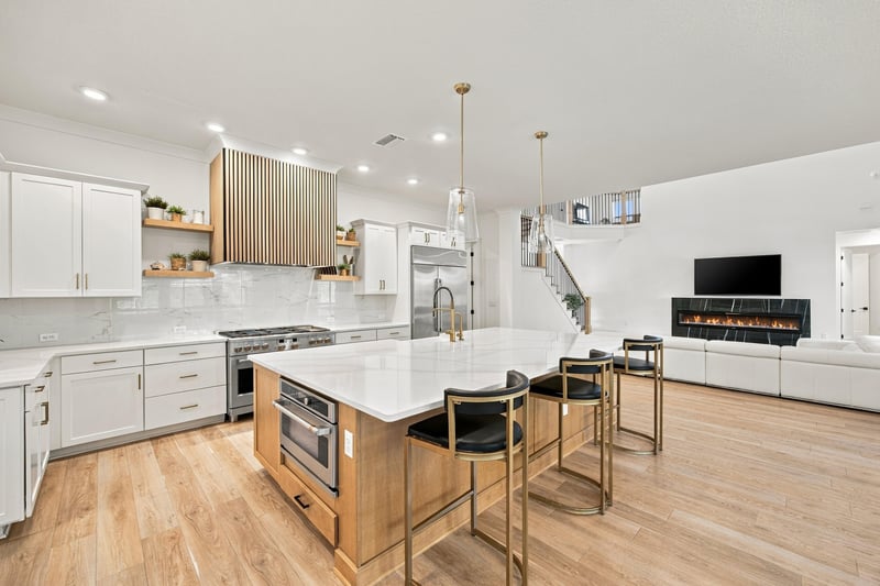 Kitchen with bar stools and pendant lights at 907 Seagrove Dr, Ponte Vedra Beach, FL 32081