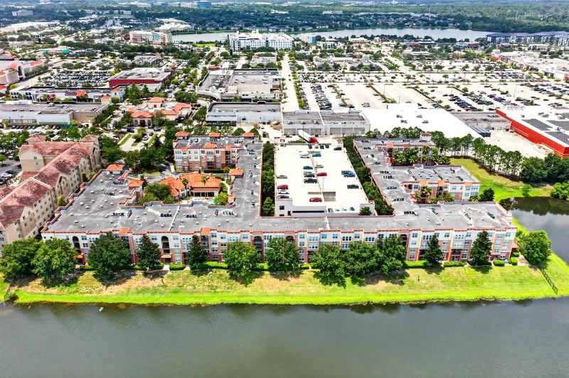 Wide aerial view of the surrounding community in Jacksonville, FL