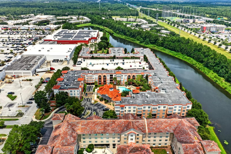 Aerial view of the complex and surrounding water in Jacksonville, FL