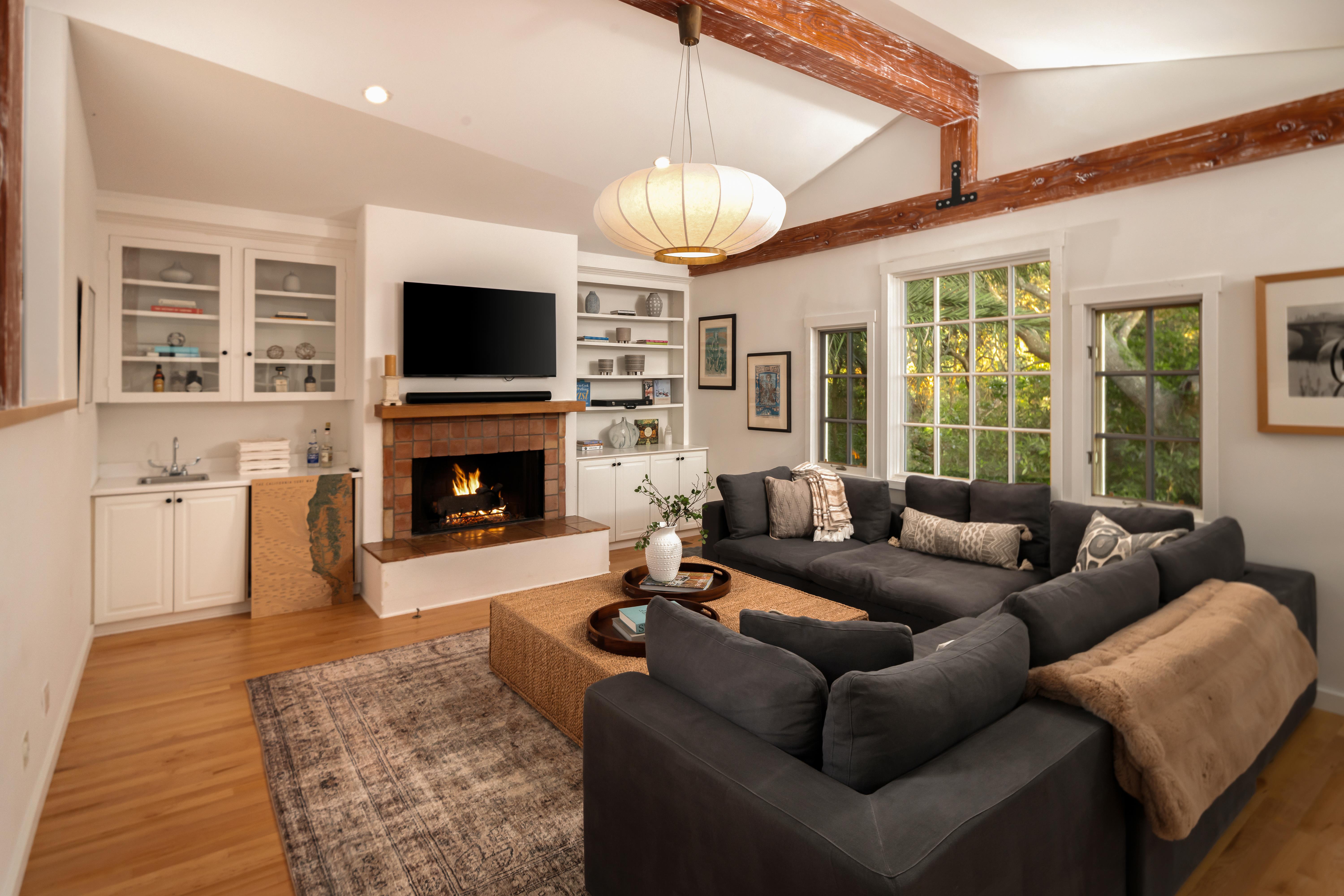 Professional real estate photography of the primary suite and private outdoor spaces at 2915 Hidden Valley Ln, Santa Barbara — golden hour illuminates the interplay of indoor and outdoor living along the Santa Barbara Riviera. Our team captured still photography, aerial drone photography, and twilight photography from late afternoon through twilight.