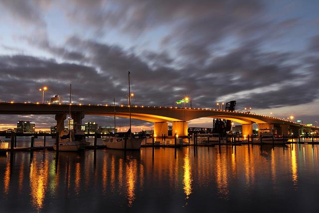 Bridge over water at day-to-dusk in Jacksonville