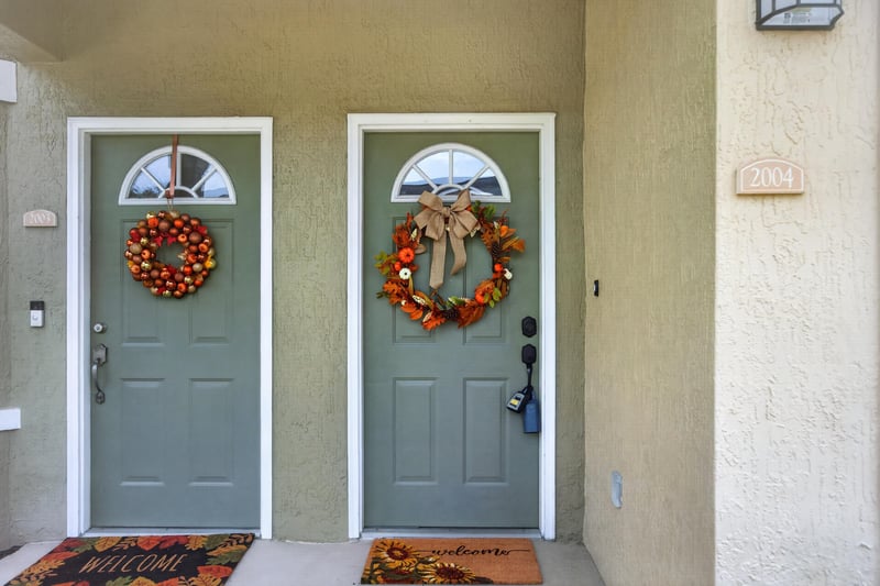 Paired front doors with seasonal wreaths at 3750 Silver Bluff Blvd, Orange Park, FL