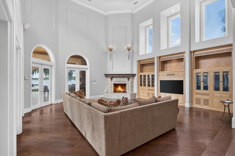 Family room with fireplace and built-in cabinetry at 344 Broward Rd, Jacksonville, FL