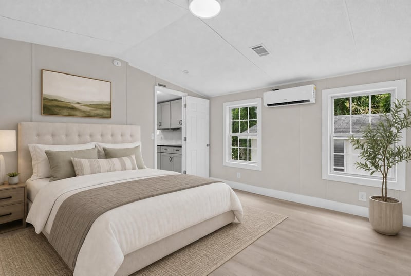 Primary bedroom staged with bed and nightstand at 4565 Appleton Ave, Jacksonville, FL