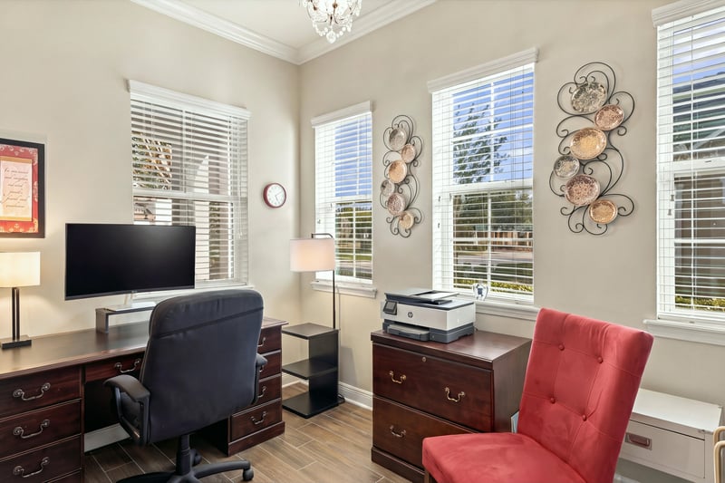 Home office with built-in desk, photographed by Megapixeler on Lucena Ln, Jacksonville, FL