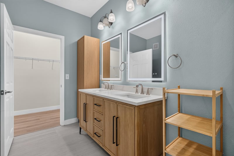 Primary bathroom vanity with walk-in closet view at 11251 Campfield Dr unit 1202, Jacksonville, FL 32256