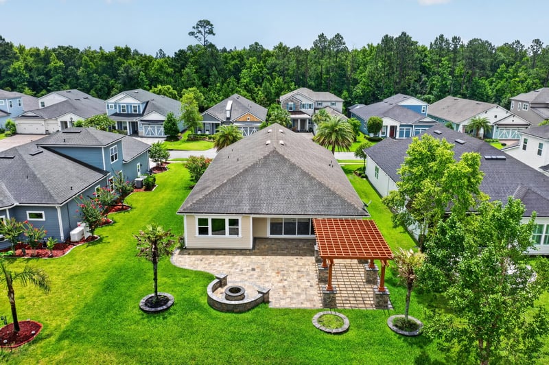 Aerial view of the home and surrounding lots at 186 Freshwater Dr