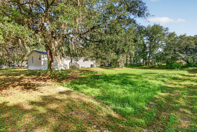 Side yard with oak trees and open lawn at 3215 Robin Ln, Middleburg, FL