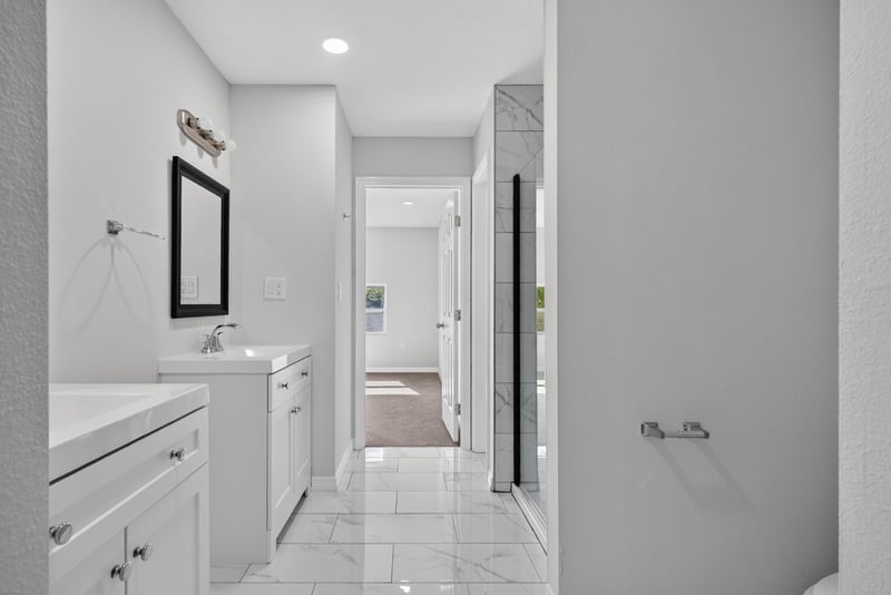 Bathroom vanity hallway view, photographed by Megapixeler on Lem Turner Rd, Jacksonville