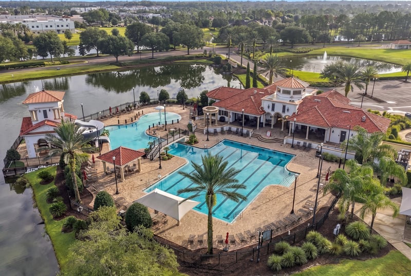 Aerial view of community pool area in Murabella