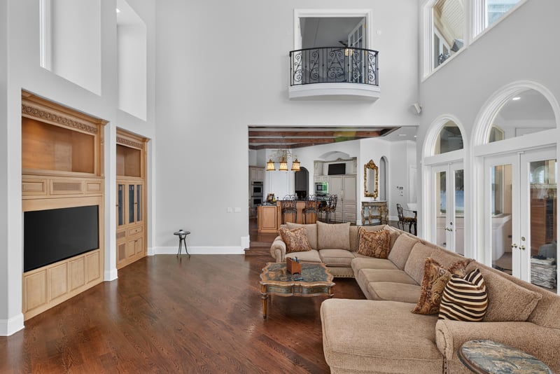 Family room built-ins with balcony above at 344 Broward Rd, Jacksonville, FL