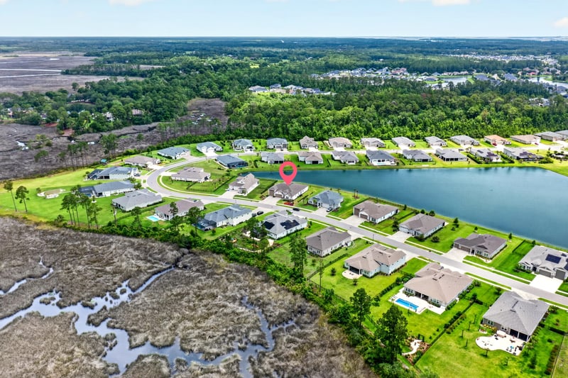 Drone view of the home's location in the neighborhood in Fernandina Beach, FL